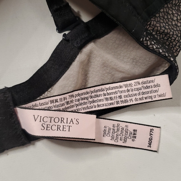 Victoria's Secret Lace Black& Blush linning Sz 34DD Lace Strap Adjustable - Picture 3 of 6